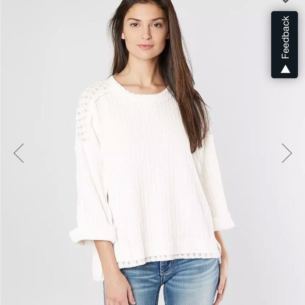 Miss Me White Short Sleeve Knit Sweater with Lace Detail